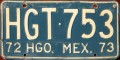 Nummernschilder / Kfz-Kennzeichen Mexiko 1972 1970er Hidalgo