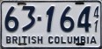 Nummernschilder / Kfz-Kennzeichen Kanada 1941 1940er British Columbia