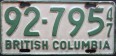 Nummernschilder / Kfz-Kennzeichen Kanada 1947 1940er British Columbia