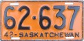 Nummernschilder / Kfz-Kennzeichen Kanada 1942 1940er Saskatchewan