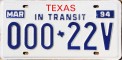 Nummernschilder / Kfz-Kennzeichen USA 1994 1990er Texas TX
