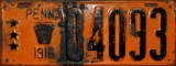 Nummernschilder / Kfz-Kennzeichen USA 1916 1910er Pennsylvania PA