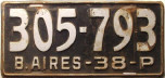 Nummernschilder / Kfz-Kennzeichen Argentinien 1938 1930er Buenos Aires, (Particular)