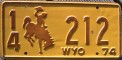 Nummernschilder / Kfz-Kennzeichen USA 1974 1970er Wyoming WY